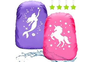 YANSYUN Rain Cover School Bag with Reflective Strips, Pack of 2, Unicorn and Mermaid Rain Cover School Bag Rain Cover Backpack for Girls Children