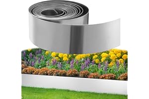 Victoam Bordo in metallo per aiuole, 10 m, 15 cm di altezza, bordo per prato in acciaio corten, facile da montare, robusto design Stay-in-Place per aiuole da giardino in palizzata, colore argento