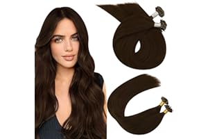 Ugeat Extension Capelli Veri Keratina 60cm Flat Tip Extension Cheratina Capelli Veri 100% Remy Human Hair 1g/Strand 50G #4 Marrone Scuro