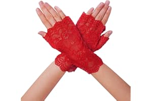 Lufdegim Damen Spitzenhandschuhe Fingerlose Handschuhe Kurze Party Spitze Satin handschuhe Teeparty Braut Hochzeits Oper Tanz Cosplay Kostüm Zubehör Elegante