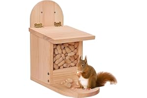 HUAXINGDA Squirrel Feeder Box | Wooden Animal Feeder | Squirrel Feeding House for Outside, Installed on Fence or Tree, Outdoor Feed Station