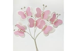 Ingrosso e Risparmio 36 Farfalle in Stoffa bianche e Rosa con Perline e Strass Decorazioni Originali bomboniere Fai da Te Nascita Battesimo Bambina