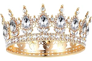 AWAVM 1 x tiara rotonda, corona principessa per ragazza e donna, barocca in cristallo strass scintillanti corona, accessori per capelli per carnevale, matrimonio, compleanno, festa