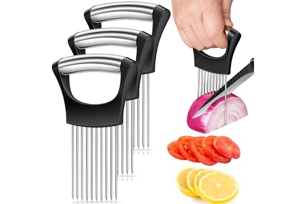 Poraceous 3 stycken lökhållare, rostfritt stål Onion Slice hållare, multifunktionell lökhållare, skärhjälpkök, för potatis kö