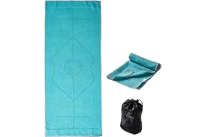 RYTMAT Yoga Mat Towel with Alignment Lines, Non-Slip Yoga Towel for Hot Yoga, Pilates, Exercie, Fitness, Machine Washable with Mesh Storage Bag(Dark Green)