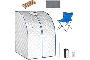 Multigot Portable Steam Sauna, Folding Personal Home Spa Box with Folding Chair, Foot Massage Rollers and Remote Control, Full Body Sauna Tent for Detox Therapy (Silver)