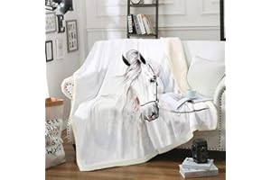Homemissing 3D Pferd Decke 150x200cm Galoppierende Pferde Wohndecke für Kinder Jungen Weiß Wilde Tier Muster Kuscheldecke Tierwelt Stil Dekor Bauernhaus für Couch