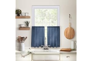 Elrene Fenster-Vorhang 026865775327 - mit Hohlsaum - für Gardinenstangen - Gardine für die Küche, Textil, blau, 76 x 61 cm (30 x 24 Zoll)