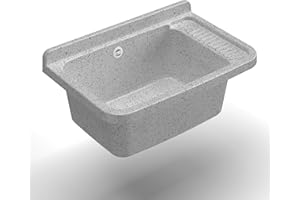 Adventa: Baignoire en résine de PP, Fixation Murale, avec Siphon et bonde, résistant aux acides d'usage commun, buanderie, Garage, extérieur, 60 L x 40 P x 25 H cm