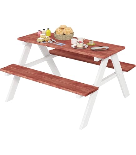 Tavolo Da Giardino 2 In 1 SPRINGOS Per Bambini - Tavolo Con Panche In Legno Massello, 90x79x50 Cm