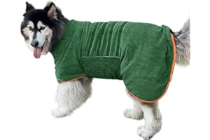 PERIFLOWIN Dog Drying Coat Bathrobe Towel, Microfibre Material Fast Drying Super Absorbent Dog Bath Robe, Pet Quick Drying Moisture Absorbing with Adjustable Collar and Waist (Green, XXX-Large)