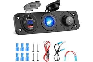 ‎KOHREE Kohree USB C Steckdose 12V, Type C QC 3.0 KFZ USB Steckdose 12V USB Steckdose Wohnmobil Auto USB Buchse Einbau Charger Socket Panel, LED Voltmeter, Zigarettenanzünder Splitter, EIN/AUS-Kippschalter