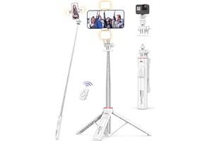 SELFIESHOW Perche a Selfie avec 2 Lumières, 135CM Extensible Trepied Smartphone avec Télécommande Sans Fil et Support pour Téléphone Trépied Portable et Flexible Plus Stable Trépied de Voyage pour iphone/Android