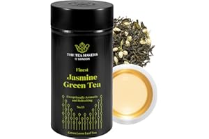 Jasmine Green Tea Loose Leaf - Natural Blend of Chinese Green Tea & Essential Oil - Sweet & Summery Notes of Jasmine Blossoms - 125g Caddy by The Tea Makers of London
