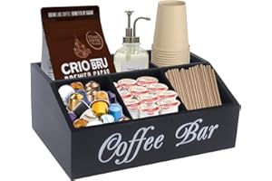 Gzsekken Coffee Station Organizer 5 Compartments Coffee Condiment Storagec Wooden Kitchen Storage Shelf for Sugar, Creamer, Tea Station Coffee Bar Accessories Caddy for Home,Office-Black