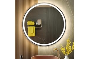 KWW 800 mm LED Bathroom Mirror, Fácil de Instalar Espejo de mMaquillaje Redondo, Temperatura de Color Ajustable, Luz antiniebla, Espejo Montado en La Pared con Botón Táctil Inteligente