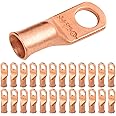 SELTERM 25pcs 4 AWG 5/16" Stud Battery Lugs, Ring Terminals, Heavy Duty Copper Wire Lugs, Battery Cable Ends, 4 Guage Ring Terminal Connectors, UL Bare Copper Eyelets Electrical Battery Cable Lugs