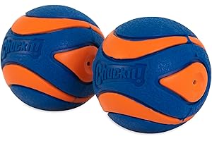 ChuckIt! Ultra Squeaker Ball Dog Toy, Durable High Bounce Floating Rubber Squeaky Dog Ball, Launcher Compatible Toy For Dogs, 2 Pack, Small