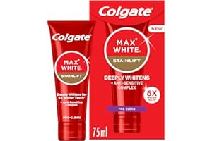 Colgate Max White Stainlift Pro Clean Toothpaste 75ml - 5X Whiter Teeth* in 3 Days - Sensitive Teeth whitening Toothpaste - 24/7 Protection for Sensitive Teeth and Enamel - removes deep-Set Stains