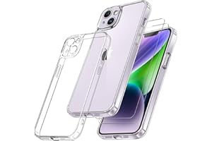 Qasyfanc Handyhülle Kompatibel mit iPhone 14, Hülle mit Kameraschutz und 2 Stück Schutzfolie, Hard PC Nie Vergilbung Case Transparent Militärschutz Kratzfest Fallschutz Schutzhülle, Klar