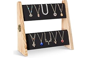 Lolalet 2 Tier Necklace Display Stand for Selling, Jewelry Displays for Vendors, Chain Necklace Holder Rack with Velvet for Craft Show -Black