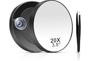 MIYADIVA Miroir grossissant x20, Miroir grossissant x20, Ventouse et Pince à épiler, comme Miroir de Maquillage mganifiant, Miroir de Poche pour Maquillage des Yeux 8,9 cm