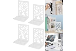 SAMSYOKI 2 Paar Buchstütze, Buchstützen Metall Dekorative Bücher Halter Regal Aushöhlen Rutschfester Buchstopper Bookends für Kinder Zuhause, Büro, Bibliothek, Schule (Weiß 2)