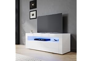 SIRHONA - Mueble de TV blanco, mueble Tele con LED, iluminación LED RGB con color ajustable, 2 armarios con puertas, 120 x 40 x 45 cm, adecuado para salón o dormitorio