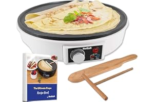 StarBlue Crepiere Electrique De 30,5 Cm, Avec Livre De Recettes Inclus, Et Spatule En Bois, 220-240 V Ca, 50/60 Hz, 1000 W, Prise Britannique, Adaptateur De Prise Europeenne Inclus