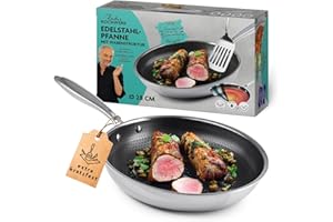 Kochwerk Rachs Bratpfanne mit Wabenstruktur ⌀28 | Edelstahl-Pfanne mit Antihaftbeschichtung & hohem Rand | Geeignet für alle Herdarten | Kratzfest & backofenfest | Inkl. 2 Rezeptideen
