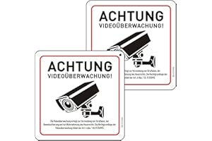 ‎CHINYROZA Achtung Videoüberwachung Schild mit DSGVO Hinweis, 15×15cm Videoüberwachung Schild Aluminium Reflektierend mit Selbstklebend Schild Kameraüberwachung Metall 2St