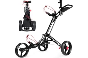 COSTWAY Carrello da Golf Pieghevole con 3 Ruote, Trolley da Golf con Portaombrelli e Porta Bicchiere, Golf Cart Apertura e Chiusura Facile, Nero