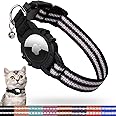 FEEYAR Airtag Cat Collar, Reflective Airtag Cat Collar with Bell and Silicone Waterproof Airtag Holder Case Compatible with Apple Airtag (7-9 Inch, Black)
