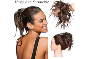 SEGO Extension Chignon Elastico Spettinato con Capelli Ricci Finti XXL Hair Magic Bun 45g Messy Curly Coda di Cavallo Treccia Carina - Castano Ramato Chiaro mix Marrone Scuro
