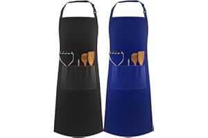 LEFUNDA® Delantal de Cocina Impermeable con 3 Bolsillos Ajustable, Delantal de Barbacoa con Correas Largas, Delantal de Cocina para Hombres y Mujeres, Cocinar, Restaurante, Café, Hornear (Negro)