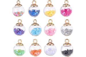 SIGANORPY 50 Pieces Crystal Glass Ball Charms Glitter Pendant with Star Decorations for DIY Necklace Bracelet Jewelry Making Xmas Party Home Decoration (16mm Random Color)