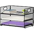 Marbrasse Desk Trays Organiser, 4 Tier Letter Paper Tray met handvat, gaas in lade voor bureau Office Home A4 File Document Storage (Roze