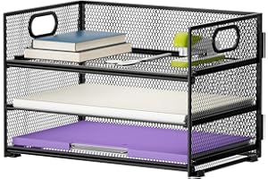 ‎MARBRASSE Marbrasse Schreibtisch Organizer,3 Reifen Briefpapier Tray Organizer mit Griff,Mesh Schreibtisch Organizer Fach für A4-Datei,Home Office Supplies (Schwarz)