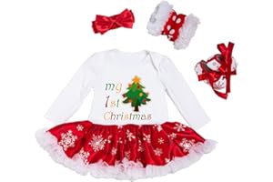 BabyPreg Bébés filles Ma première robe de Noël Père Noël Costume Party 4PCS