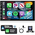 podofo Android 12 Double Din Car Stereo Support Wireless Carplay Android Auto with 7 Inch Touchscreen Radio GPS Navigation Bluetooth USB WiFi FM/RDS Radio Receiver Backup Camera Head Unit