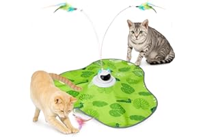 Toozey Interaktives Katzenspielzeug mit 3 abnehmbaren Federn, Elektrisches Katzenspielzeug mit Federautomatik & USB-Aufladung, Selbstbeschäftigungspielzeug für Katzen jeden Alters, Grün