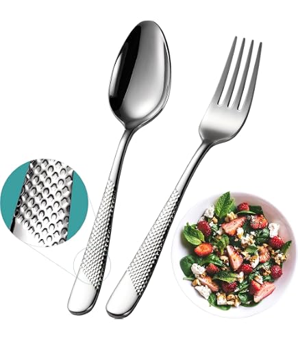 Xideman® Lot de 7 ustensiles de service en acier inoxydable martelé 18/10 – Couverts d'hôtesse avec couteau à gâteau et pelle à gâteau (argent
