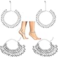 NALACAL Pack of 4 Boho Gypsy Bell Tassel Anklets Bracelets Silver Beaded Anklet Chain Rhinestone Vintage Anklets Summer Beach Barefoot Sandals Foot Jewelry for Women Girls