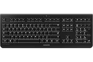 CHERRY KW 3000, klawiatura bezprzewodowa z blokiem numerycznym, układ EU (QWERTY), połączenie bezprzewodowe 2,4 GHz, klawisze o niskim poziomie hałasu, płaska konstrukcja, zasilanie bateryjne, Czarny