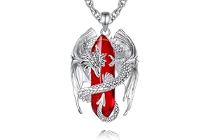 INFUSEU Collier Dragon En Cristal, Pendentif Dragon Nordique De Pierres Précieuses, Hexagonal De Guérison, Bijou Gothique Naturel, Cadeau pour Hommes Femmes