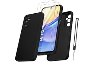 Qasyfanc Coque Protection Caméra pour Samsung Galaxy A15 4G / 5G avec 2 Pièces Verre Trempé, Coque Samsung A15 Housse de Protection Silicone Antichoc, Mince, Douce, Noir