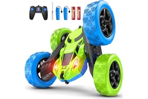 cosone Remote Controlled Cars, 2.4 GHz Remote Controlled Car Toy with Headlights, 4WD Off-Road Stunt Car, Double-Sided 360° Rotatable, Birthday Gifts for Boys from 6 Years (Blue/Green)