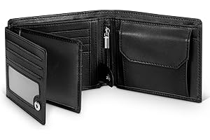 TOMYLV Card Holder Wallet Slim RFID Blocking Mens Wallets with up to 13 Credit Cards, Photo & ID Window, 2 Banknote Compartments, Button Coin Pocket, Zipper Compartment Wallets Mens with Gift Box - Black
