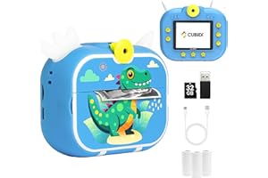 CUBIDI® Macchina Fotografica Bambini - Fotocamera Bambini con Carta da Stampa e Scheda memoria da 32 GB. Idea Regalo da 3+ Anni. Instant Kids Camera - Dinosauro Blu.