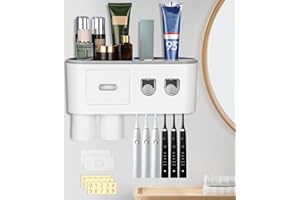 Toaren Porta Spazzolino Dentifricio,Porta Spazzolini Bagno in Plastica,Portaspazzolino per bagno Elettrico,Organizer Portaspazzolino Elettrico Bagno Smontabile,2 Tazze Magnetiche 6 Slot per Spazzolino